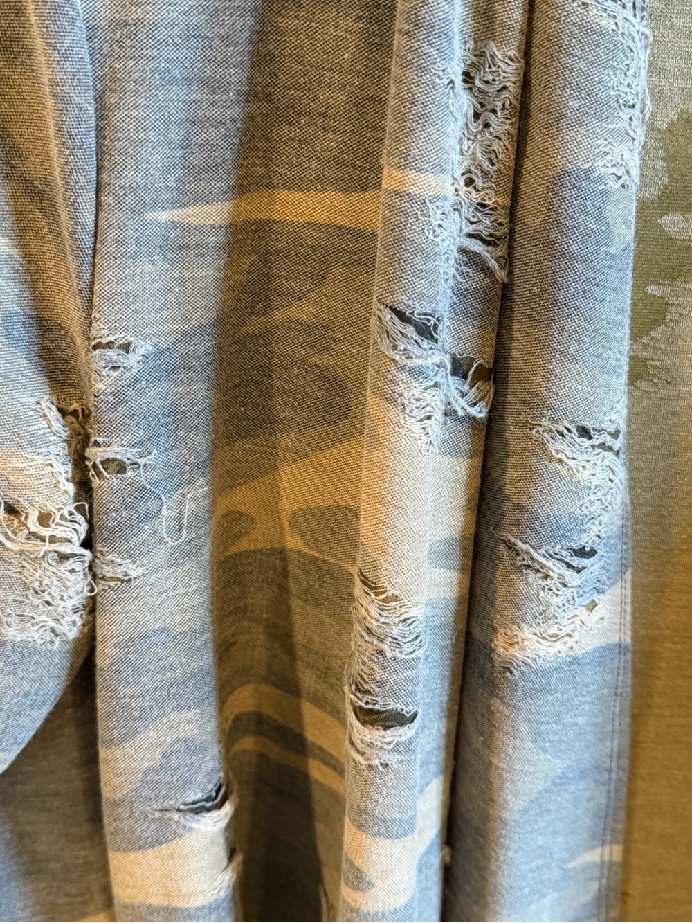 Distressed Open-Front Camouflage Cardigan - Picture 3 of 5